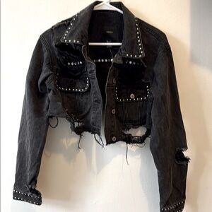 Studded Black Distressed Denim Jacket